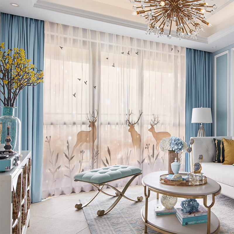 YL-36568 Whole house Nordic forest elk curtain modern ins style bedroom living room blackout floating window gauze package
