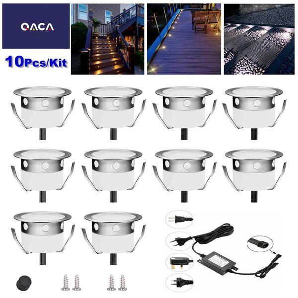 QACA 10-Pack LED Recessed Spot Lights With Transformer Waterproof Outdoor Yard Garden Stairs Lamps DC12V 0.6W Energy Saving CL240813