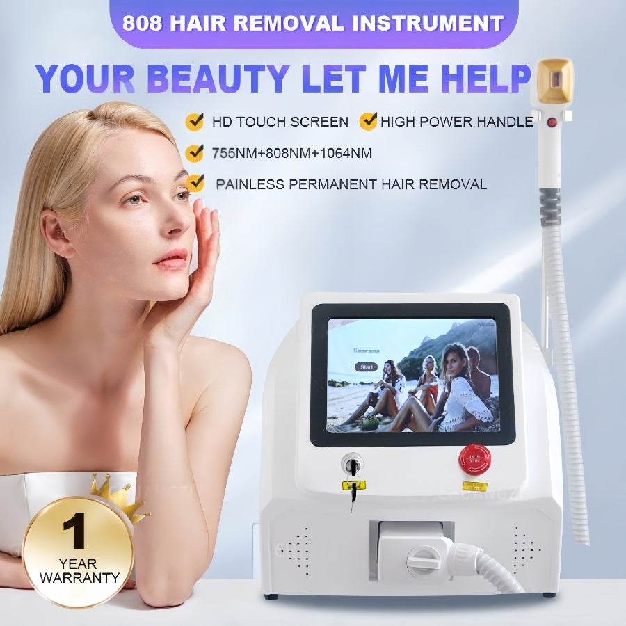 Portable 808nm 755nm 1064nm Three Wavelength Diode Laser Permanent Hair Removal Cooling Painless Suitable for home and beauty salon