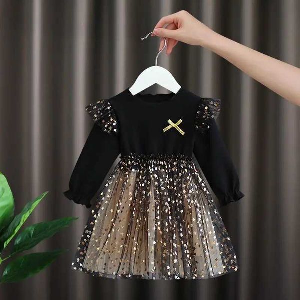 1 to 7 Years 2023 New Baby Dress Spring and Summer New Korean Girl Cotton Tutu Skirt Star Net Gauze Princess DressXJ241212