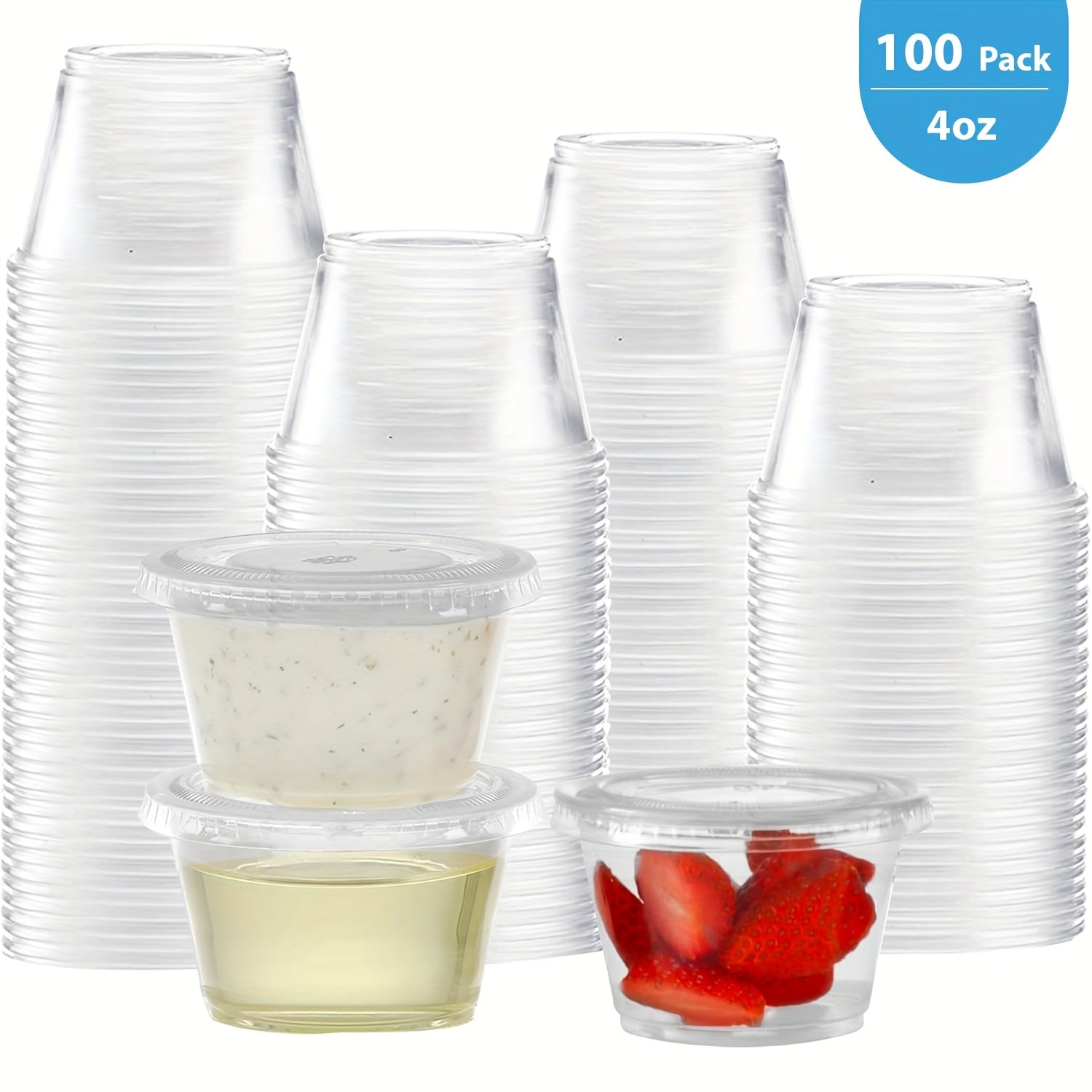 TEMU Pack 4 Oz Portion Cups With Lids | Disposable Plastic Cups For Sauce, Meal Prep, Portion Control, Salad Dressing, Jello Shots | Small Plastic