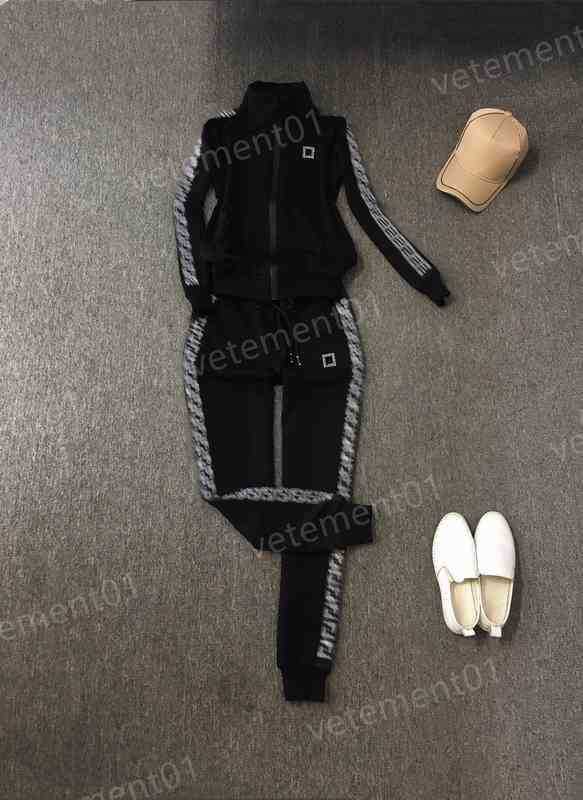 Womens Two Piece Pants Logo-printed Chest Collar Zip-up Cardigan Jacket With Casual Pants 2 Piece Sets Luxury Designer Tracksuits