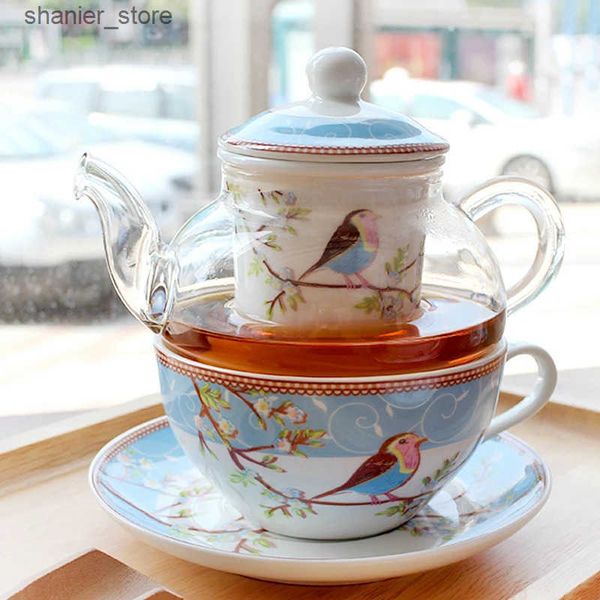 Coffee Tea Sets Ceramic tea set Rose Blue bird teapot Glass teapot perfume Fine bone Chinese sauce coffee cup with gift box L240910