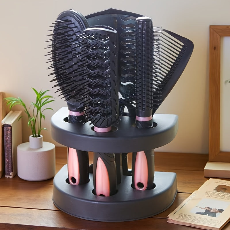TEMU 5pcs-set Hairdressing Brush Holder Set, Hair Styling Brush With Mirror, Hairdressing Comb For All Hair Types