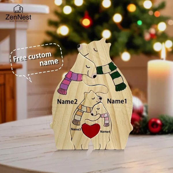 Personalized Wooden Bear Puzzle Christmas Warm Bear Home Decoration Carving Name Home Decoration Mom Winter Decoration Gift 241216