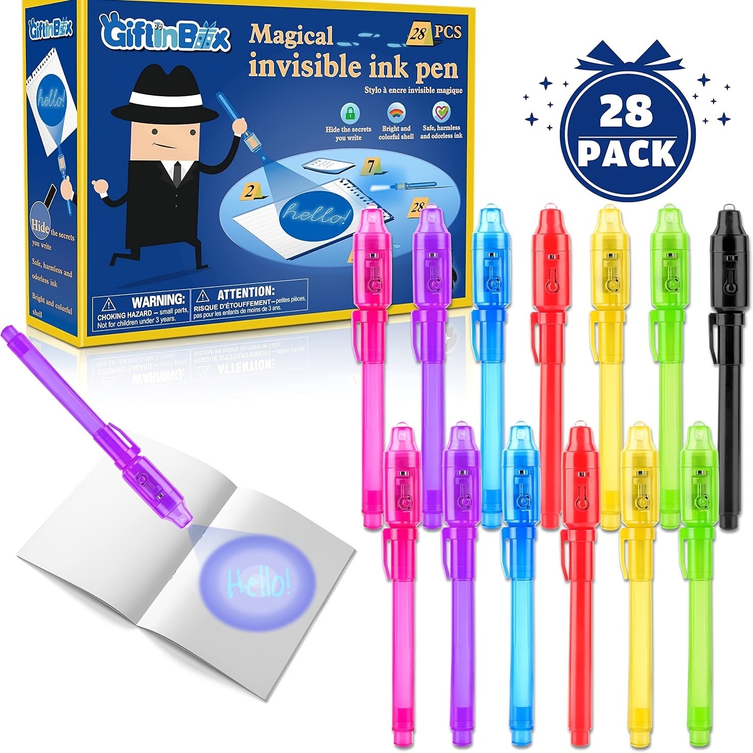 TEMU 16-28pcs Invisible Ink Pen, For Kids With Uv Marker For , Birthday Party Favors For Kids, Classroom Prize For Students, Kids Christmas Gift
