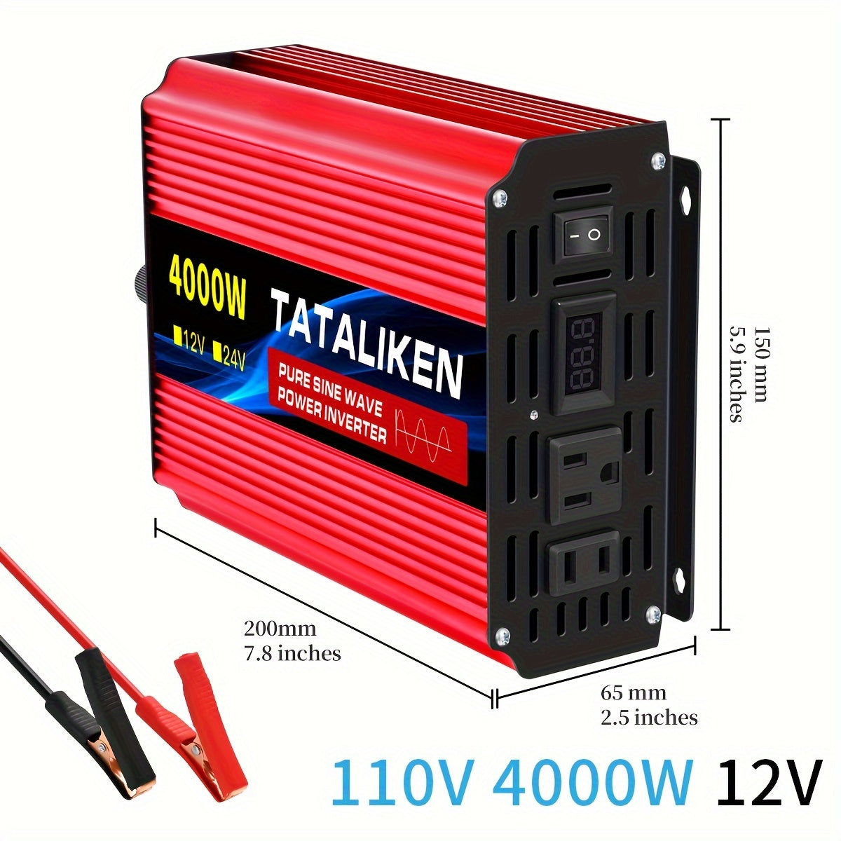 TEMU Pure Sine Inverter 4000w - Car Power Inverter 12v To Ac 110v For - Fast Charging Of Mobile Phones, Tablets, And Other Devices - With Display,