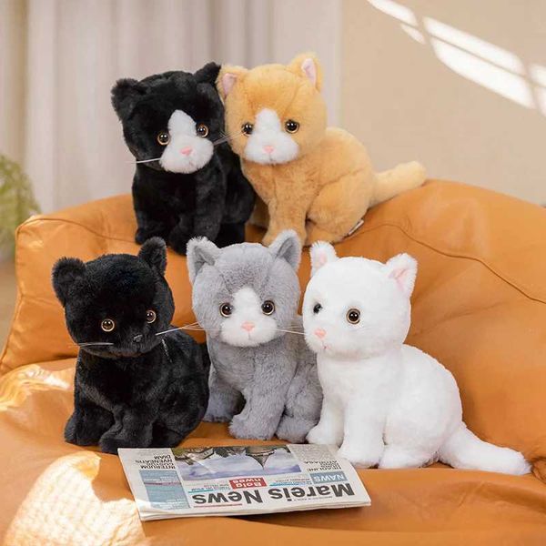 Plush Dolls 26CM Simulation Plush Cartoon Black Cats Cute Stuffed Animal Toy Grey Yellow White Colors Sitting Kitten Doll Boys Girls GiftY24