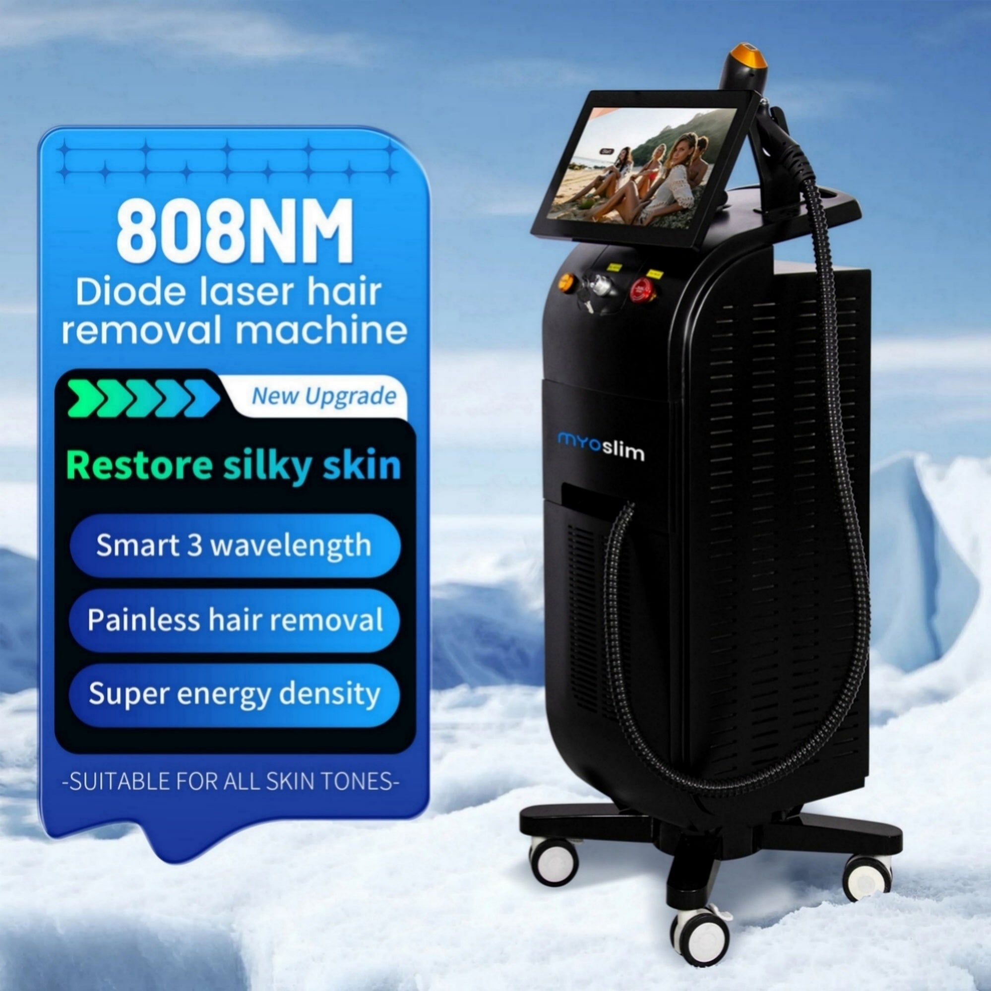 Diode Laser Hair Removal Machine Ice Platinum Alexandrite Painless Epilation Device 755 808 1064nm For All Kinds of Skin