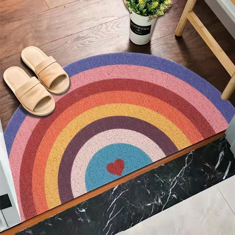Semi-circular Rainbow Floor Mat Washable Entrance Door Porch Rainbow Stripes Scrape Dirt Semi-circular Silk Circle Floor Mat