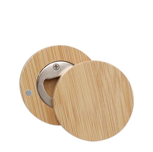 Wholesale Blank DIY Bamboo Round Shape Bottle Opener Coaster Fridge Magnet Decoration Beer Bottles Openers SN4397