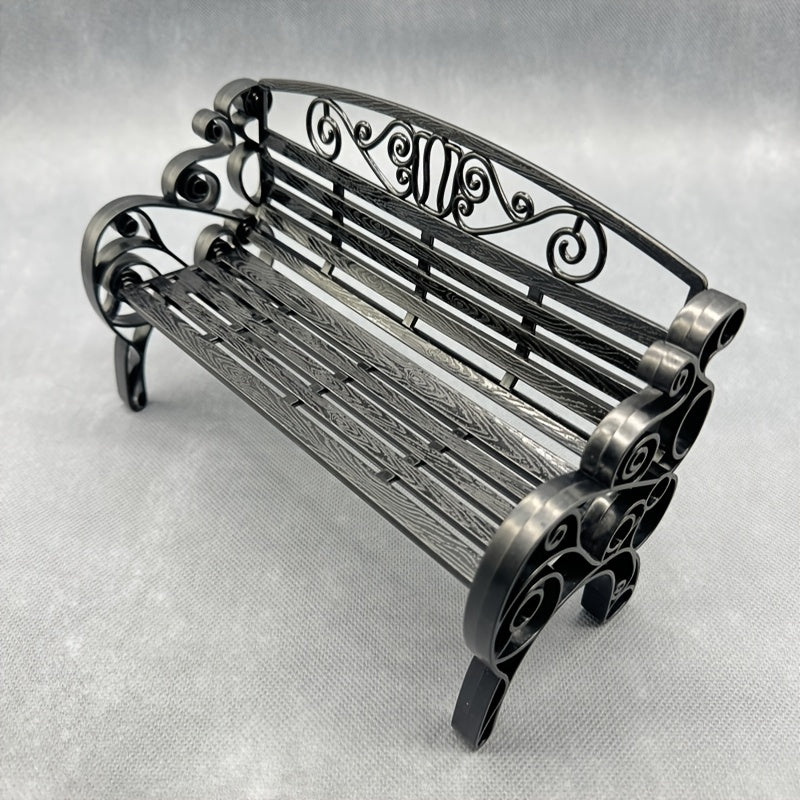 TEMU Miniature Model - Black Plastic With Ornate Scrollwork Design, Durable Indoor-outdoor Decor For Dollhouse, Fairy Garden, Patio & Desktop -