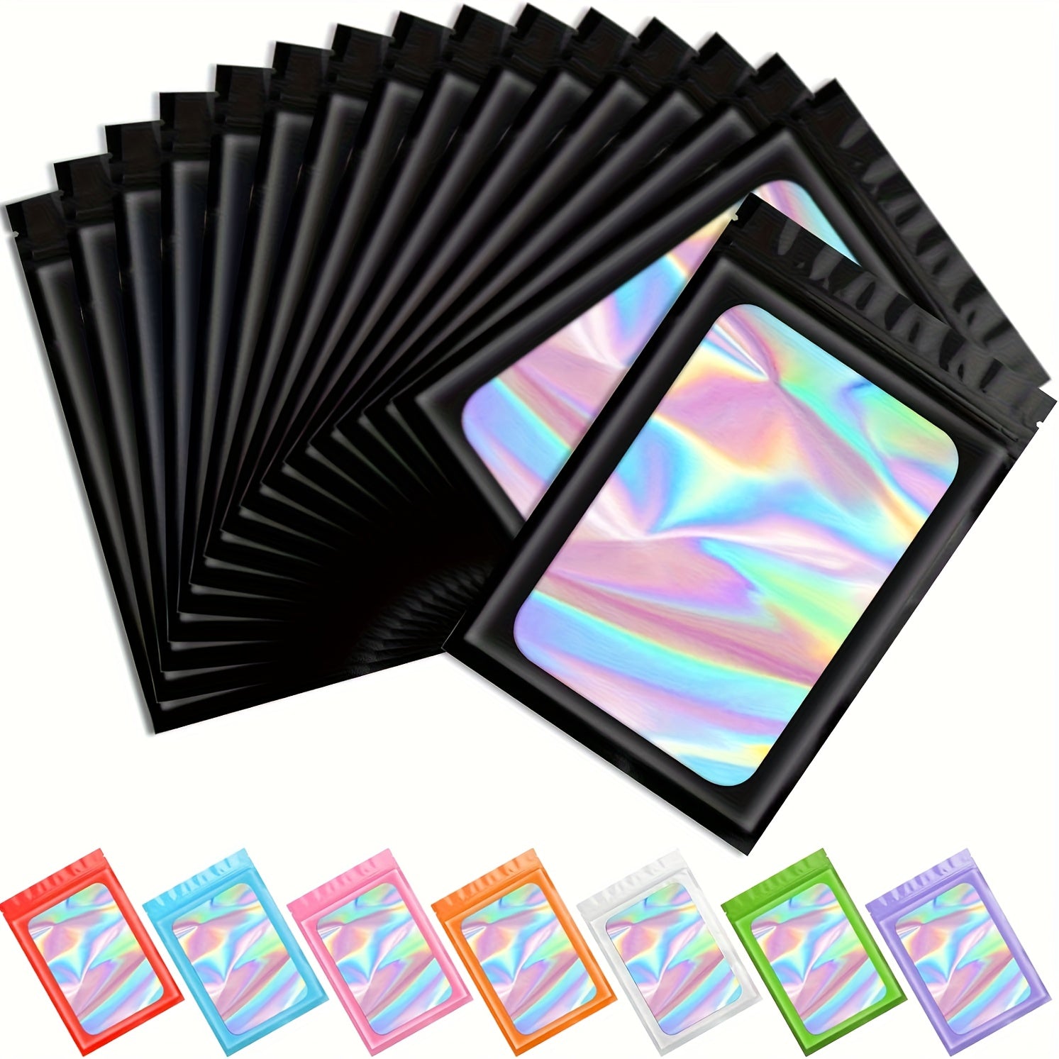 TEMU 100 Pack Resealable Holographic Bags - 3x4.7 Inch Mylar Smell Proof Foil Pouches With Clear Window, Reusable & Durable For Food, Candy, Snacks,
