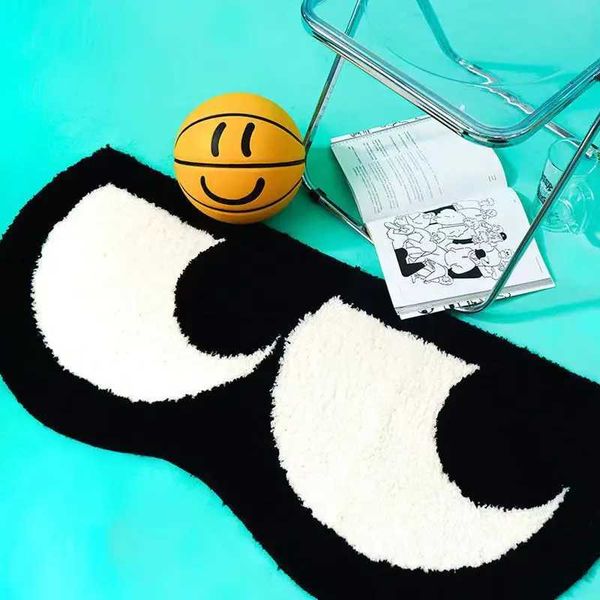Carpets Cartoon big eyes black carpet spray fun imitation cashmere childrens bedroom bedding carpet living room sofa area floor mat T240829