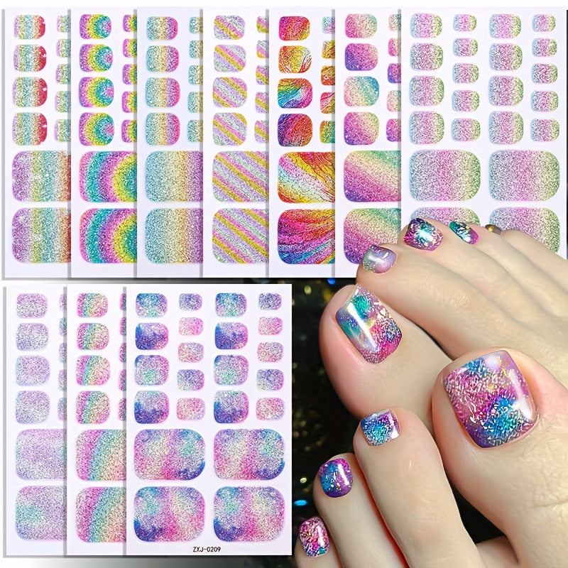 TEMU 10 Sheets Of 120 Toe Stickers, Nail Sticker Decals, Starry Sky Sparkling Solid Color Onion Powder Jumping Gradient Stickers For Toenails,