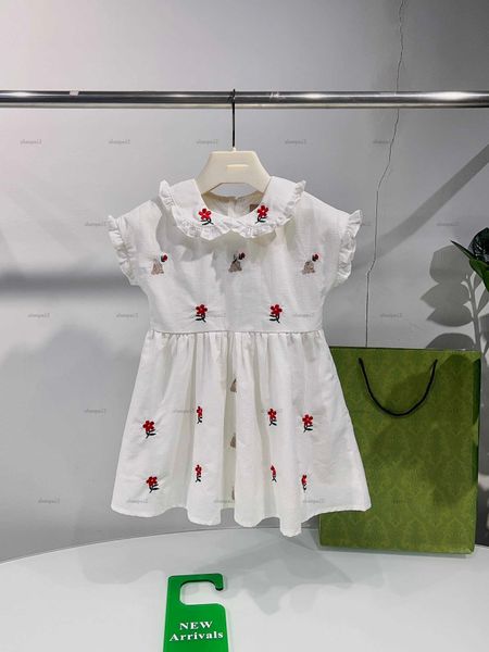 Luxury girls dress Doll collar design dresses Red flower rabbit pattern embroidery kids designer clothes Various styles Girls skirts