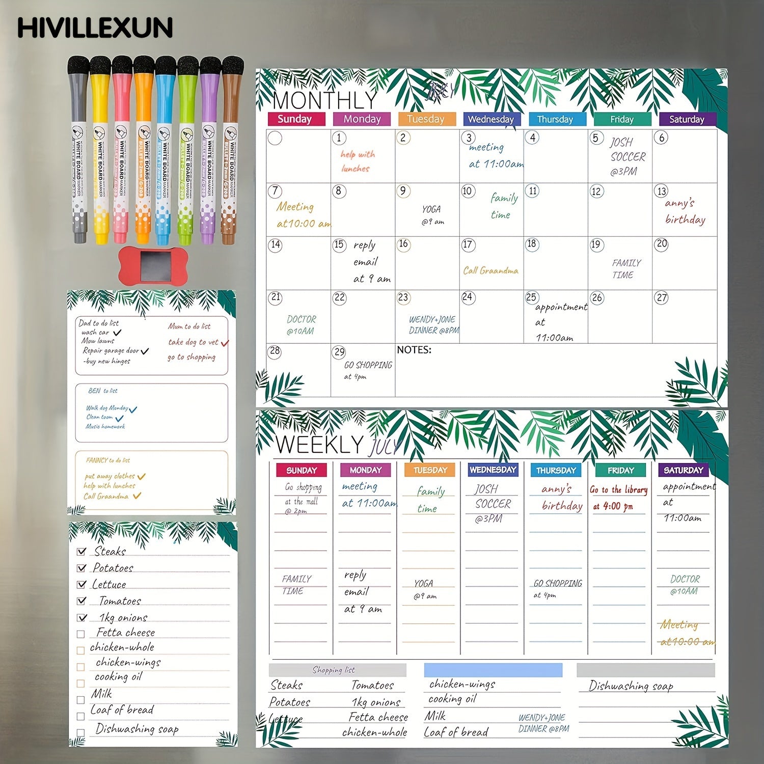 TEMU Hivillexun Dry Erase Calendar Whiteboard. Set Of 4 Magnetic Calendars For Refrigerator, Monthly, Weekly Organizer & Daily Notepad. Wall & Fridge