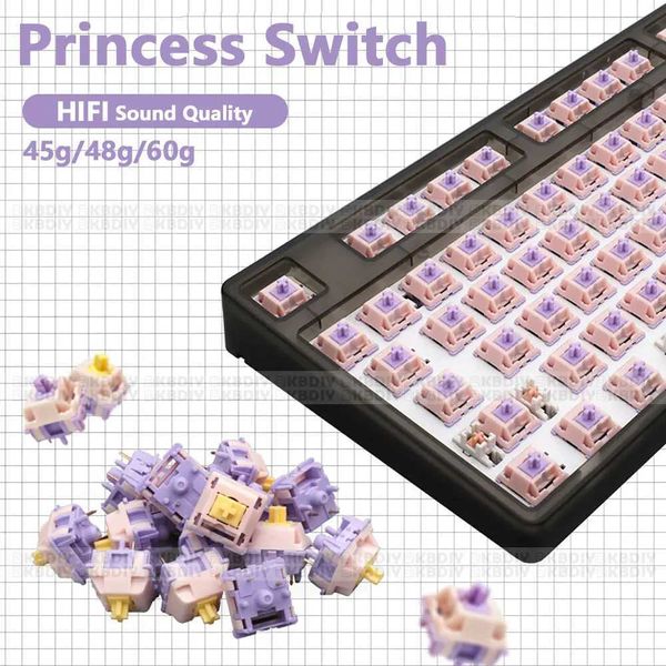 Keyboards MMD Princess V3 Switch Linear Tactile 38-45-53-48-60g HIFI Sound Mechanical Keyboard Switches POM PTFE Material Custom DIY 5Pins z