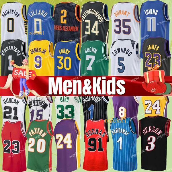 Retro & New Basketball Jerseys Men and Kids - Wembanyama, Booker, Durant, Shaquille Ball Curry Doncic Booker 34 Giannis Rodman Allen Iverson
