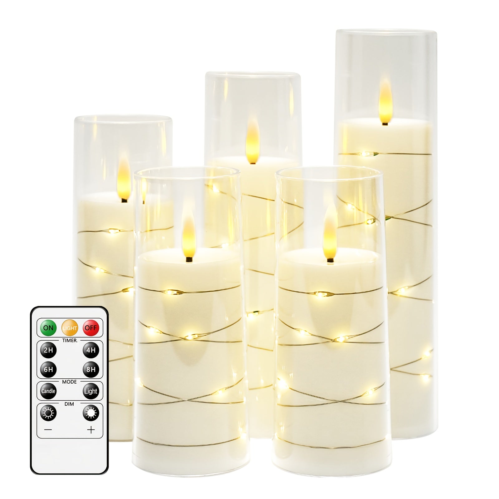 TEMU Nimiko 5pcs Led Flameless Candles (d2.3*5"5"6"7"8") Acrylic Led Pillar Candle With Remote Control For Atmosphere- Decor, Christmas, Halloween,