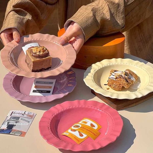 Solid Color Simple Ceramic Straw Hat Plate Light Luxury Spaghetti Plate Household Fruit Salad Plate Breakfast Snack Plate Y250208