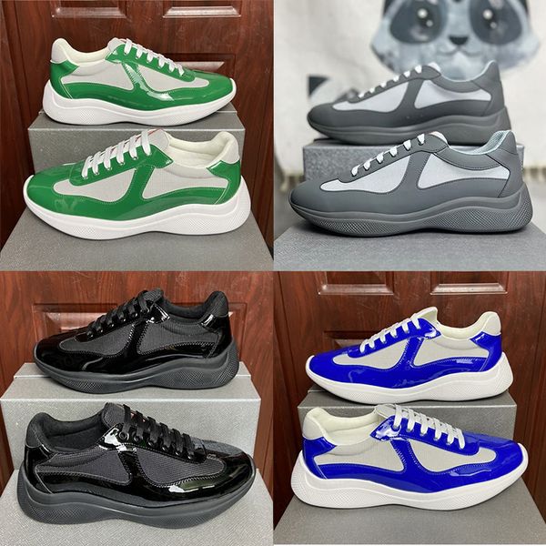 top luxurys flats mens womens designer lace up trainers out of office sneakers patent leather black white navy pink green loafers mesh nylon