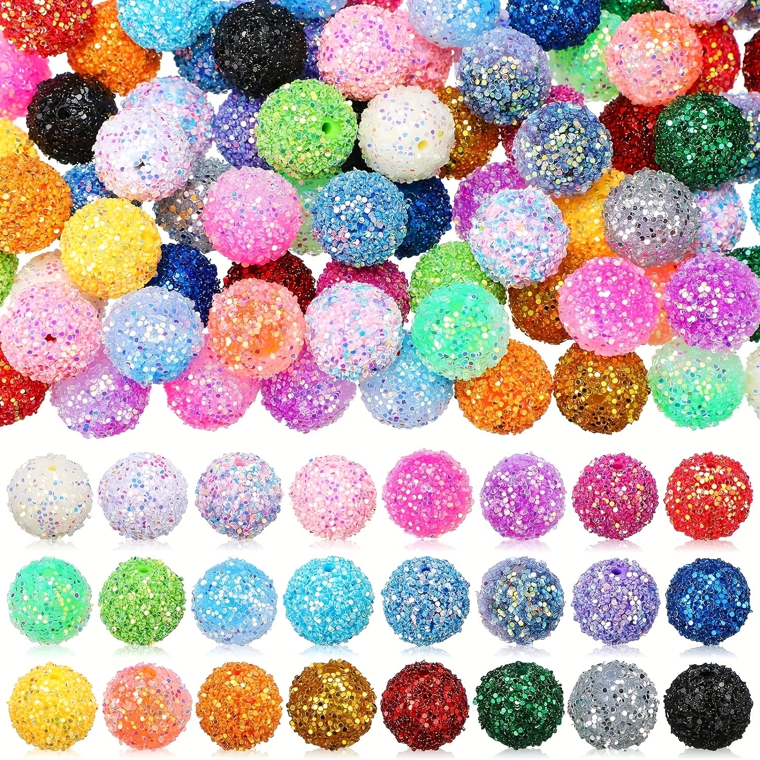 TEMU 20pcs 16-20mm Acrylic Bubblegum Beads | Sparkling Sequin Round Beads For & Crafts | Ideal For Phone Charms, Shoe Embellishments & Watch