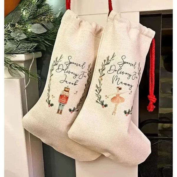 En Bags Sublimation DIY Blank Printing Stockings Christmas Decoration Soc Halloween Advertising Drawstring Santa Sack Gift Kids