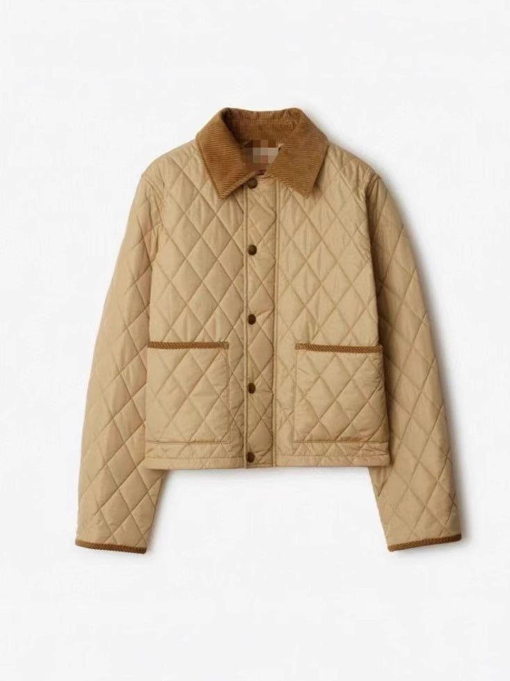 Designer womens Jackets Corduroy lapel diamond patterned short cotton jacket high-end warm and strong outerwear