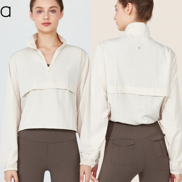 Womens Windproof Yoga Jackets 2024 - Sun Protection Sweatshirts Long Sleeve Loose Sports Thin Coat