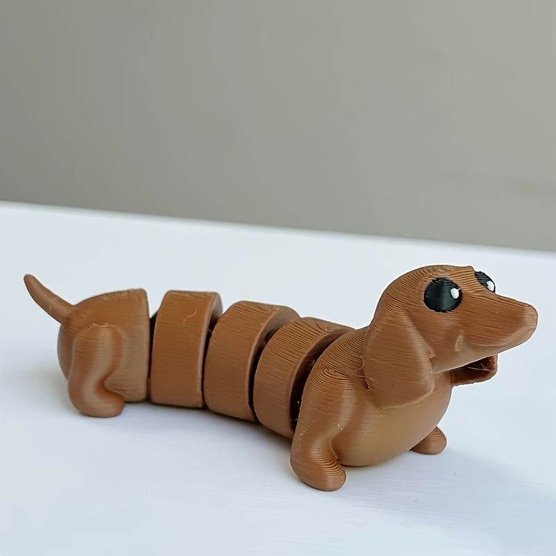 TEMU 1pc 3d Printed Dachshund Dog Figurine With Poseable Hinged Joints - Plastic Retro-style Sitting-standing , Eyes & - Desktop Decoration For Home,