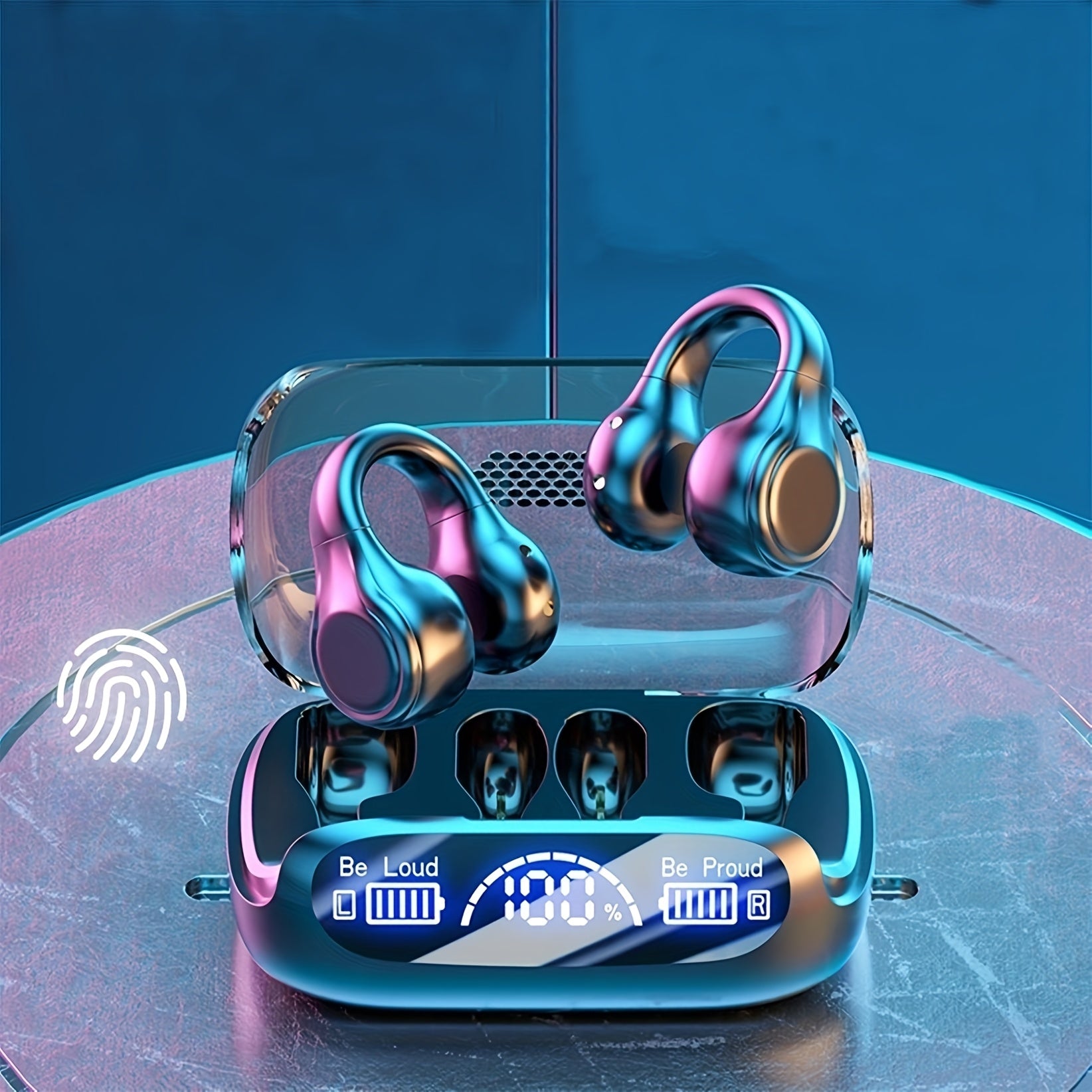 TEMU Open Ear Bone Conduction Headphones Wireless Wireless 5.3 Clip On Earbuds With Digital Display Charging Case Earphones Built-in Mic For