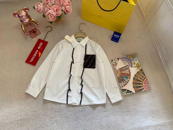 Brand baby shirt Chest pocket decoration lapel shirt kids designer clothes child cardigan Ruffled lace girls boys Blouses