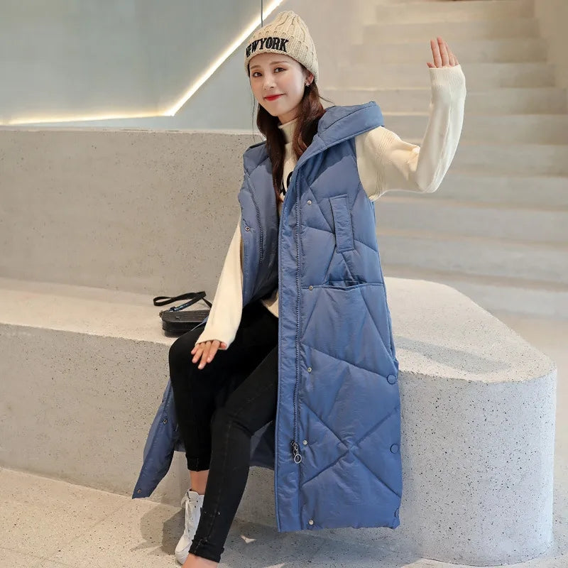 Yoga Outfit Women Down Jackets Hoodies Long Vest Down Parkas Waistcoat Tops Ladies Outerwear Coats Winter Thick Coat Keep Warm 1906