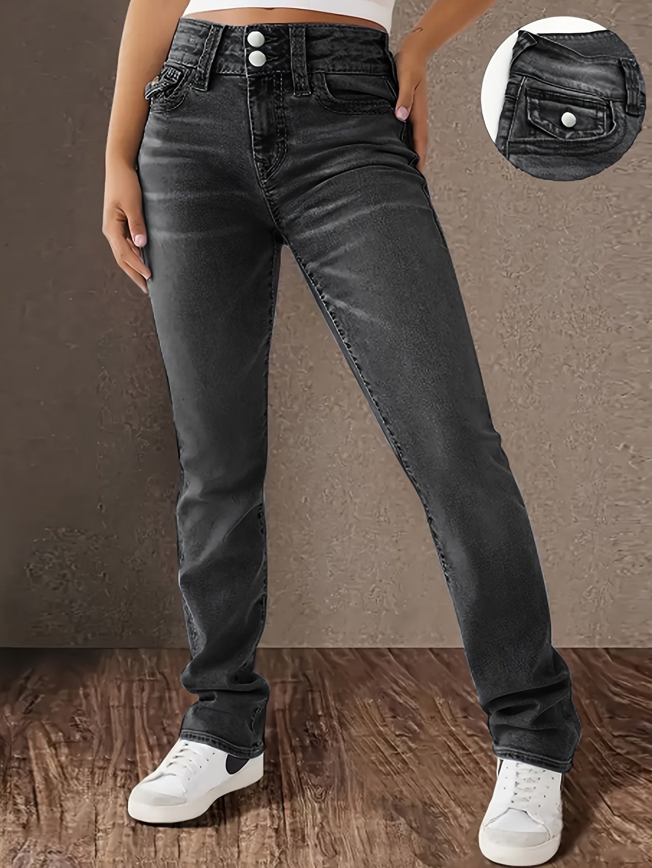 Women&#039;s Jeans Elegant High-Rise Jeanwear Featuring Reinforced Belt Loops Durable Stretch Fabric Ideal For Everyday Wear by Ladies