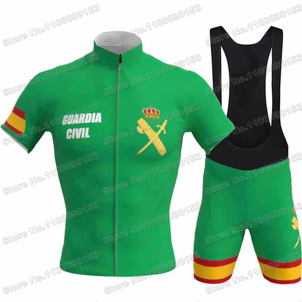 2022 Civil Guard Cycling Jersey Set Green Spain Cycling Clothing Men Road Bike Shirt Suit Bicycle Bib Shorts MTB Maillot uniform
