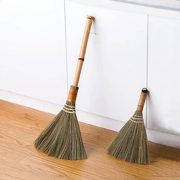 Wooden floor cleaning broom soft fur household tool manual antique 240824