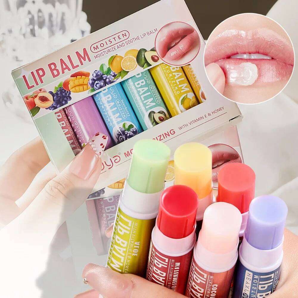 free shipping Multi Fruit Flavors Moisturizing Hydrating Base Lip Balm Set Makeup Lip Care Daily Care Balm for Women and Men 6Pcs Set Cosmetic