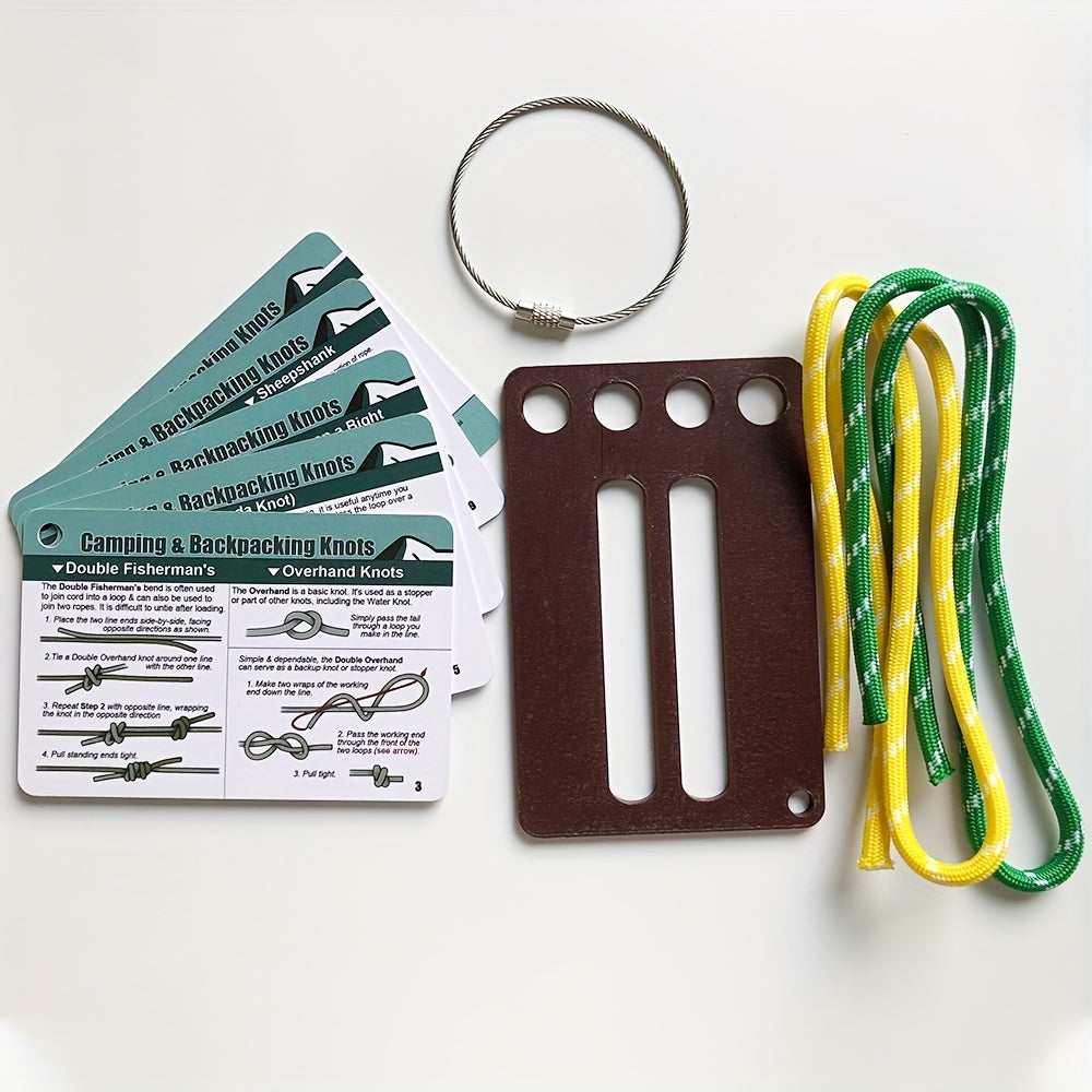 TEMU 1set Learning Knot Training Board, Knot Tying Practice Board Kit, Camping And Backpacking Knot Quick Reference Card Set - Outdoor Knots Mastery