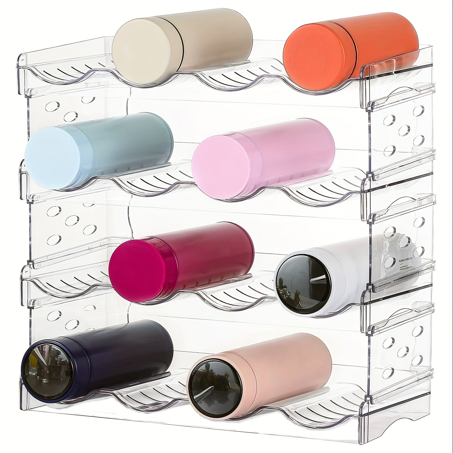 TEMU 4pcs Clear Stackable Water Bottle Organizer - Durable Plastic, Holds 16 Bottles, Space-saving Cabinet & Refrigerator Storage Rack For Tumblers