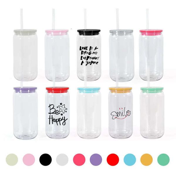 Libbey Acrylic BPA 16Oz Free Plastic With Straw Mason Jar Cups Single Wall Beer Can Mugs For UV DTF Print Juice Cup