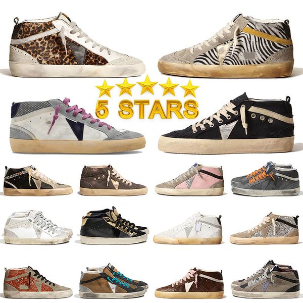 New Release Mid Slide Star HighTop Sneakers from Italys Best Brands Fashionable Pink Gold Glitter with Classic White Do-Old Dirty Designer s