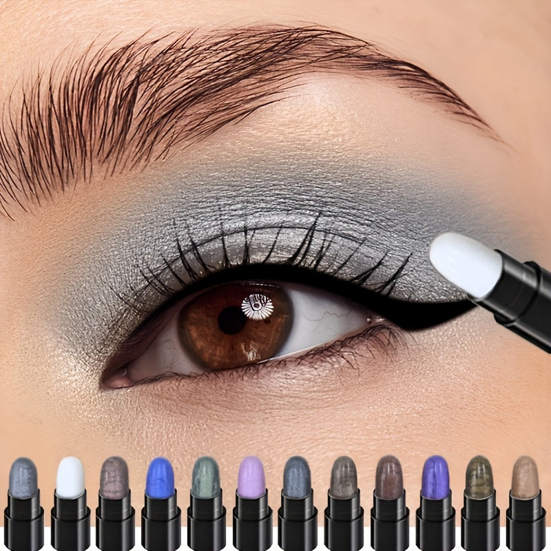 TEMU 12-color Shimmering Eyeshadow Stick Set - Long-lasting, Highlighter Palette, Natural Finish, Mixed For Eye Makeup Looks, Makeup Highlighter