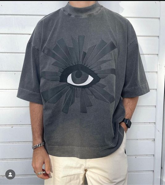 24ss Spring Summer UK Eye Letter Puff Print Oversize Tee Fashion Plus Size Mens Half Sleeve Tshirt Women Casual Cotton Designer T shirts 042