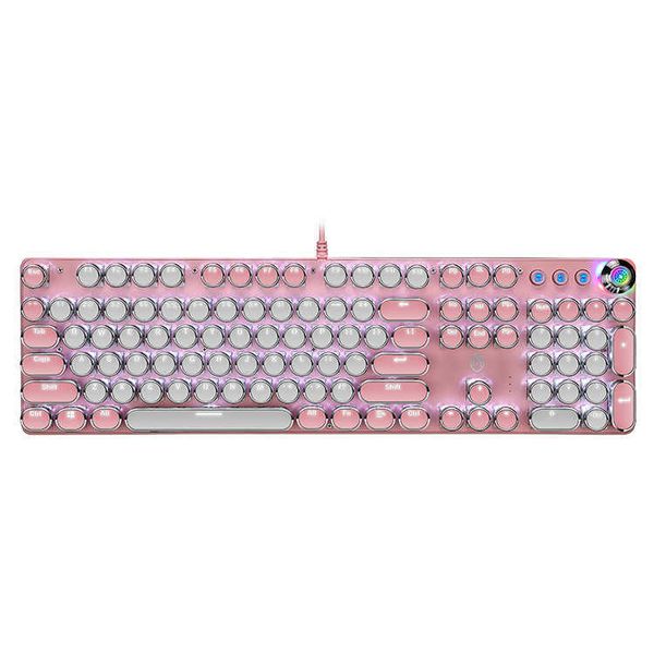 Keyboards Girl Pink Steampunk Keyboard Thermal Sublimation Blue and White Wired Computer Knob True Mechanical Keyboard Set S25210