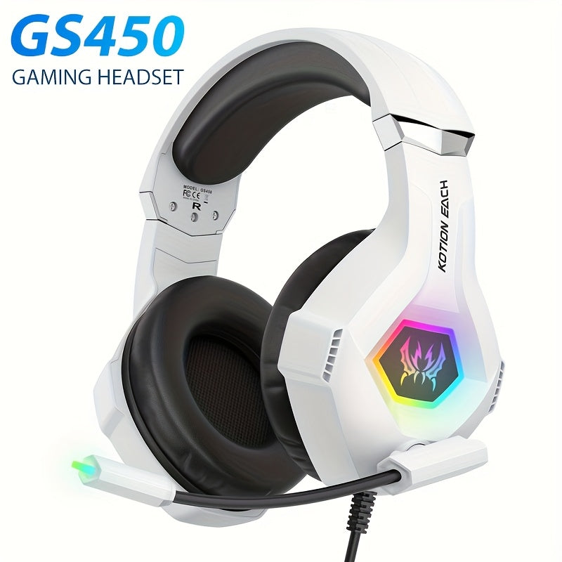 TEMU Surround Stereo Gs450 Gaming Headset, Noise Cancelling Mic, Led Lights, Soft Memory Earmuffs For Ps5-ps4- One-switch-pc , Kotion Each