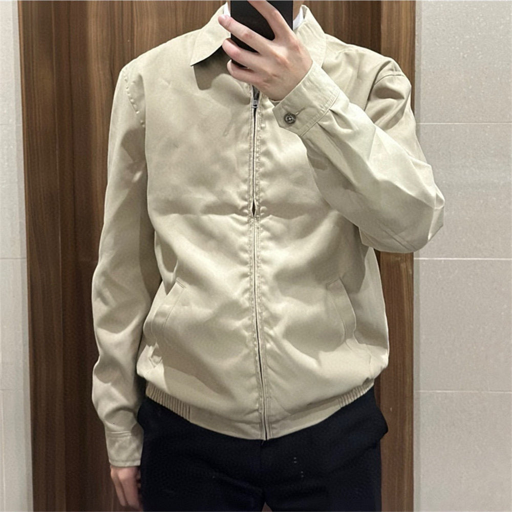 Vintage Work Jacket Mens Small Horse Lightweight Comfortable Fit Designer Coat Khaki Lapel Classic British Style Zip Up Outerwear