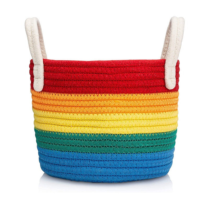 TEMU 1pc Rainbow Colored Cotton Woven Storage Basket, Suitable For Living Rooms, Bedrooms, Kitchens, Bathrooms, Etc., Used To Organize Toys, Books,