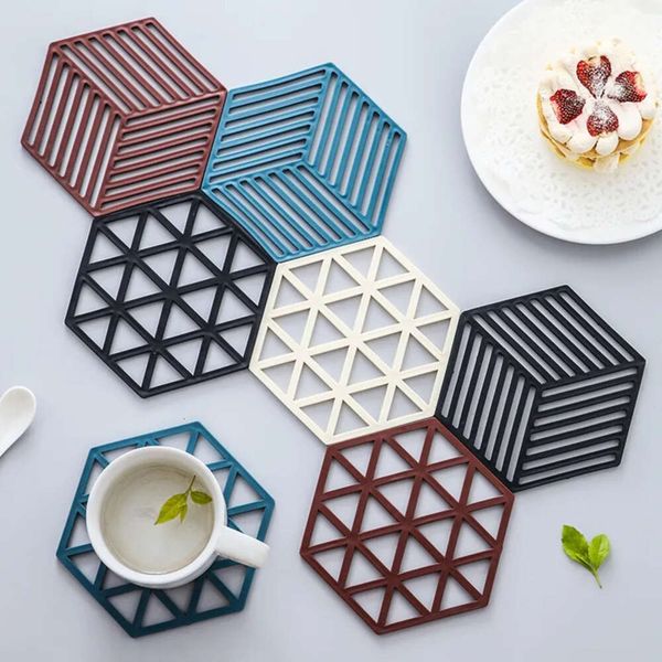 Insulation Silicone Mat Hexagon Tableware Anti Scalding Coaster Pad Heat Insulated Bowl Placemat Home Table Decor Kitchen Tools Hz