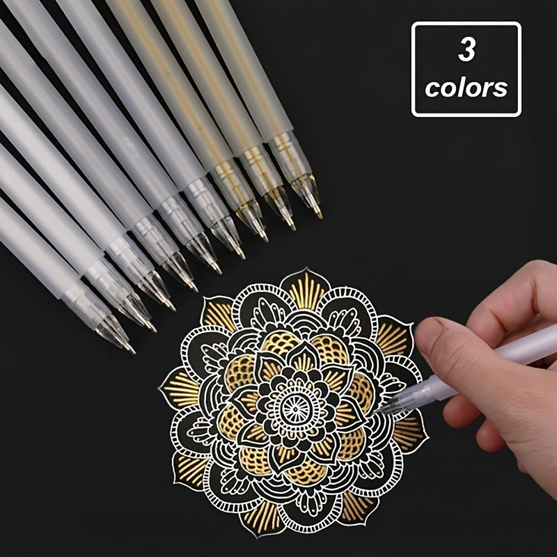 TEMU 3pcs Gel Pen Set 0.6mm Fine Tip Sketching Pens For Artists Black Papers Drawing Design Illustration Art Supplies